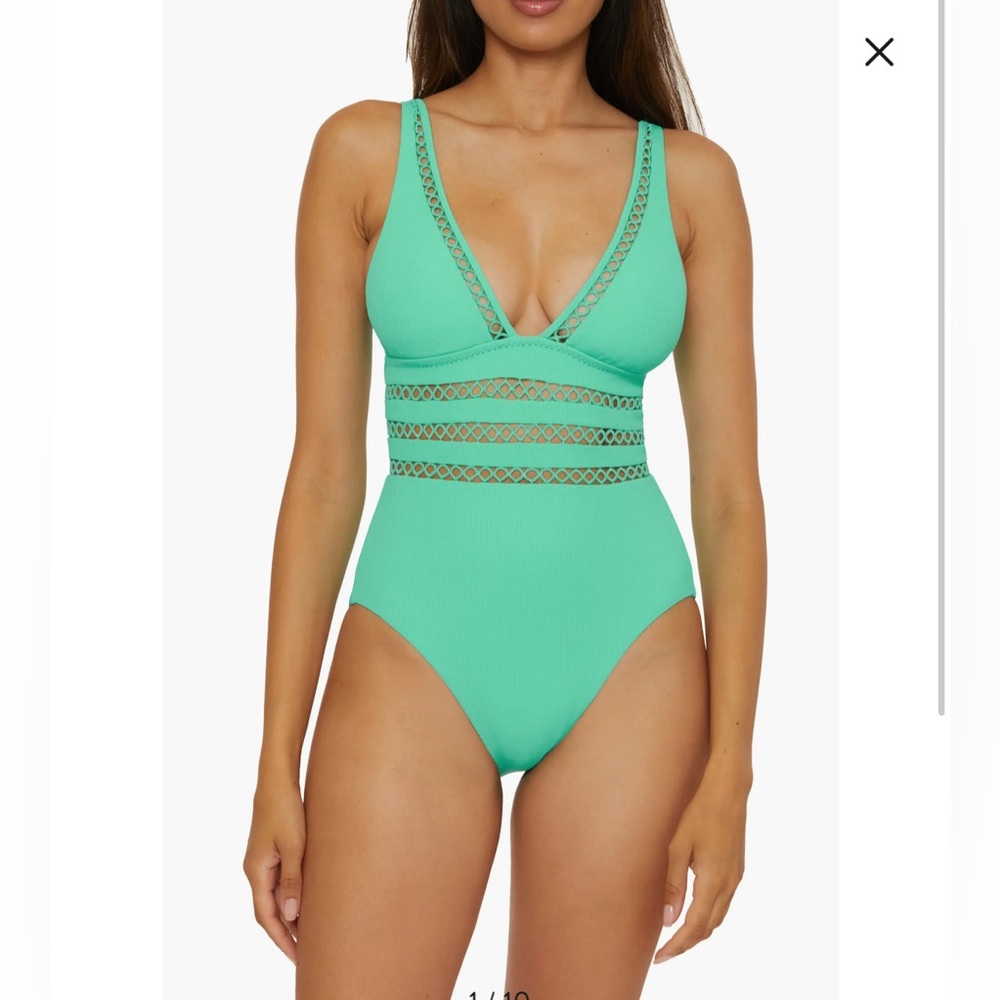 NEW Becca Open Knit Plunge One-Piece Swimsuit, Medium